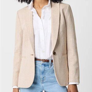 J  Crew Herringbone One Button Blazer Cotton Linen Classic Beige Coat Jacket